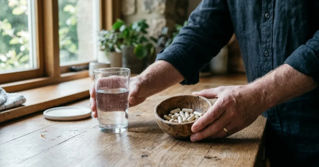 Homme prenant un complément le matin — reconnaître la baisse de testostérone