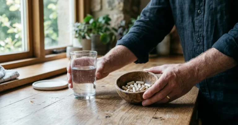 Homme prenant un complément le matin — reconnaître la baisse de testostérone